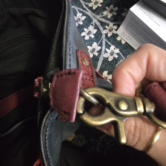 Myra LEATHER BAG -Navy Leather Messenger Bag with Burgundy Accents - Picture 4 of 5